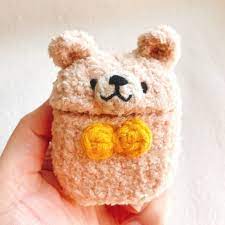 Fluffy Teddy Bear Crochet Knitted Airpods Case Brown Animals Etsy Crochet Case Fluffy Teddy Bear Teddy Bear