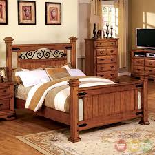 Sonoma Country American Oak Poster Bedroom Set With Rod Iron Design Cm7496 Bedroom Furniture Sets Bedroom Set Oak Bedroom