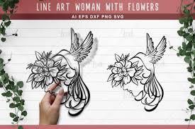 Download Line Art Woman With Flower Svg Graphic By Allmostudio Creative Fabrica