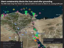 The suez canal has been blocked by a giant container ship after a gust of wind blew it off course, causing it to run aground. 6dgyzkupkdxvcm