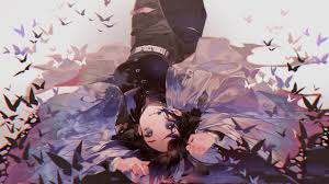 Best collection of demon slayer: Demon Slayer Shinobu Kochou Upside Down With Butterflies With Gray Background Hd Anime Wallpaper A Wallpaper Wallpapers Printed