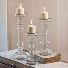Nuline molded glass candle holders, heavy clear glass, free form glass candlesticks, mid century, glass candle holders bullfroghollow 5 out of 5 stars (1,250) $ 12.00. Set Of Three Glass Pillar Candle Holders Ctw Home Collection