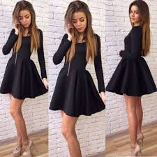 Long Sleeves Zipper High Waist Pleated Little Black Dress Pleated Mini Dress Long Sleeve Homecoming Dresses Little Dresses