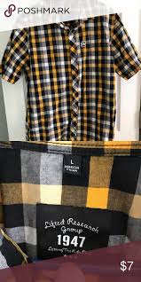 Black And Yellow Button Up Shirt Mens Men S Shirt Black And Yellow Plaid Button Up Lifted Research Group Shirts Casual Button Down Shirts Fashion Design Casual Button Down Shirts Fashion Tips
