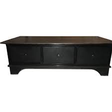 Real solid wood & heavy! Pottery Barn 3 Drawer Coffee Table In Black Aptdeco