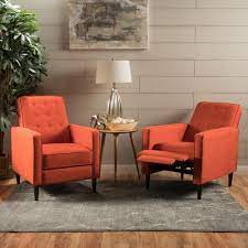 Noble House Mervynn 27 In Width Big And Tall Orange Polyester Club Recliner Set Of 2 66924 The Home Depot Living Room Orange Orange Furniture Living Room Mid Century Modern Living Room
