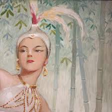 1950's Showgirl Portrait Painting, Vintage Showgirl Art | Chairish