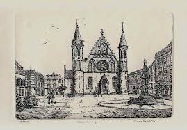 Den Haag Governement Buildings With Hall Of Knights Line Etching Aquarellen Zwart Wit Den Haag