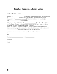 Native helpers of singapore have written this sample for graduates of singapore universities. Free Teacher Recommendation Letter Template With Samples Pdf Word Eforms