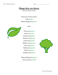 A series of reading comprehension worksheets for second grade (2nd grade). Reading Comprehension Worksheet Things That Are Green