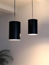 Pair Of Black Lacquered Vintage Louis Poulsen Cylinder Pendant Lights Model 16512 Designed By Eila John Meiling Cylinder Pendant Light Louis Poulsen Design