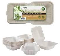 PAMI 50-Pack 6x6 Biodegradable Bento Box Hamburger Containers, Compostable  Small Take out Boxes Made from Sugarcane Fibers