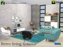 Retro Style Living Room With Antique Tv And Record Player And Furniture Inspired From The 50s And Retro Style Living Room Living Room Sims 4 Retro Living Rooms