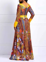 Ericdress Long Sleeves Geometric Print Floor Length Women S Dress African Wear Dresses Womens Dresses African Dress