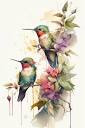 Wall Art Print | Kolibri Vögel Leben Golden Blumen Flug Hübsch ...