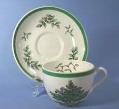 Spode Christmas Tree Green Trim Flat Cup Saucer Set Green Christmas Tree Christmas Dinnerware Spode Christmas Tree