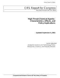 See a liquid that might be a chemical agent. High Threat Chemical Agents Characteristics Effects And Policy Implications Everycrsreport Com