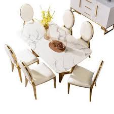 Cleaning instructions may differ depending on the product, but you can maintain the raw beauty of most stone tables by polish with a clear stone or car wax. New Model Designs Luxury Gold Stainless Steel Frame 6 Seater Chairs Mirrored Marble Stone Dining Room Furniture Table Set From China Tradewheel Com