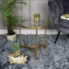 Antique Gold Round Glass Top Side Table