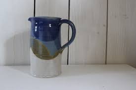 Pichet Artisanal En Ceramique Pichet En Poterie Bleu Pichet Bleu En Gres Cruche Artisanale Bleue Pichet En Poterie Poterie Bleue Cruche