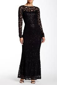Marina Long Sleeve Sequin Lace Gown Nordstrom Rack Long Sleeve Lace Gown Black Lace Gown Sequin Evening Gowns