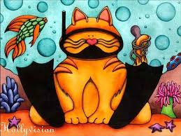Black And Orange Cat Cartoon For The Kids Bathroom Orange Cat Ocean Print By Hollyvisionart On Etsy 22 00 Rode Kat Katten Kunst