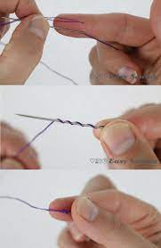Holding the needle and threader in one hand, pick up the thread and push it through the hole in the needle threader until it's about 4 or 5 inches through the threader. How To Tie A Knot In Thread Using A Quilter S Knot Easy Sewing For Beginners
