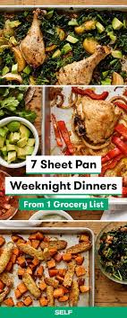 7 Healthy Sheet Pan Dinners From 1 Grocery List Sheet Pan Dinners Cooking For Beginners Healthy Food Delivery