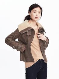 Leather Sherpa Bomber Jacket Banana Republic Totally Obsessed And In Love With This Jacket Shopping Womens Clothing Refined Clothing Pants For Women