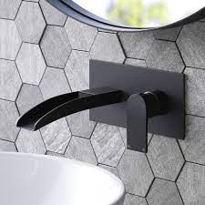 Black bath taps wall mounted. Eden Matt Black Waterfall Wall Mounted Basin Mixer Tap Bathroom Mountain