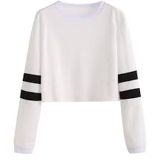 Black And White Long Sleeve Crop Top White Varsity Striped Sleeve Crop T Shirt 6 86 Liked On Polyvore Featuring Tops Shirts Sweaters Crop Top White Ropa De Moda Ropa Tumblr Moda De Ropa