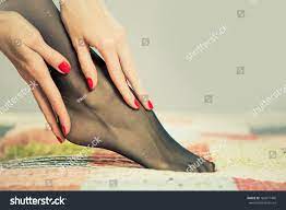 Pretty Woman Touching Feet Black Pantyhose Stock Photo 160077449 |  Shutterstock