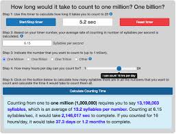 Check spelling or type a new query. How Long Does It Take To Count To One Million