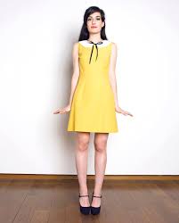 60s Yellow Dress Peter Pan Collar Dress Cotton Yellow White Bow Mod 1960s Dress Collar Dress Peter Pan Collar Dress Dresses