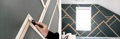 Crafted of manufactured wood in a smooth, painted finish, this unit consists of four intersecting cube shelves in various sizes ranging from 5 h x 5 w x 4 d to 10.75 h x 10.75 w x 4 d. Diy Wood Trim Accent Wall