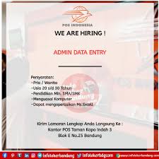 Loker kantor pos kota tegal. Lowongan Kerja Admin Data Entry Kantor Pos Taman Indah 3 Kopo Bandung November 2020 Info Loker Bandung 2021