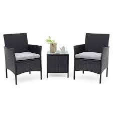 Sold and shipped by best choice products. Suncrown 3 Piece Patio Furniture Outdoor Bistro Set 2 Wicker Chairs With Glass Top Table All Weather Black Wicker And Thick Cushions Garden Backyard Walmart Com Walmart Com
