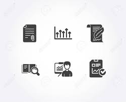 set of search book attachment and growth chart icons presentation