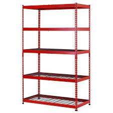 Husky Red 5 Tier Heavy Duty Steel Garage Storage Shelving 48 In W X 78 In H X 24 In D Mr482478w5 R The Home Depot Shelving Unit Garage Shelving Steel Shelving