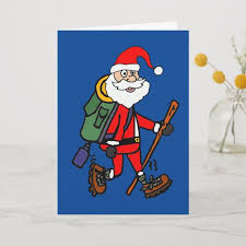 Polish your personal project or design with these christmas cartoon transparent png images, make it even more personalized and more attractive. Cute Santa Claus Hiking Christmas Cartoon Holiday Card Zazzle Com Christmas Cartoons Holiday Design Card Holiday Cards