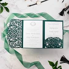 Use them in commercial designs under lifetime, perpetual & worldwide rights. Amazon Com Forest Green Laser Cut Wedding Invitations With Envelopes Diy Lace Elegant Kit With Template Floral Trifold Printable Invitation Pre Printed Sample Handmade