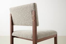 These dining chairs feature sturdy wood frames in a. Sq Upholstered Dining Chair Walnut Brass Boucle Or Com Handmade In Usa For Sale At 1stdibs