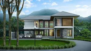 แบบบ านสองช นสไตล ร สอร ท แบบบ าน 2 ช น 4 ห องนอน 5 ห องน ำ พ นท 330 ตร ม รห ส re h2 505 330 ภายนอกบ าน ร ปแบบบ าน บ านในฝ น