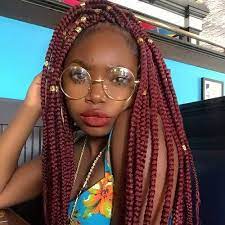 Dark Red Box Braids Hair Styles Blonde Box Braids Red Box Braids Photo of purple and copper red box braids by izey hair in las vegas, nv. dark red box braids hair styles