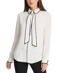 Dkny Piped Trim Tie Front Blouse Reviews Tops Women Macy S