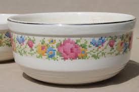 Check spelling or type a new query. 1930s Vintage Harker Hotoven Pottery Nesting Mixing Bowls Petit Point Flowers Pattern