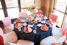 Coral And Navy Table Setting Navy Wedding Centerpieces Coral Wedding Decorations Blue Wedding Decorations