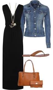 Black Maxi Dress Outfit By Nickiellie On Polyvore Denim Jacket Brown Tan Handbag Purse Brown Shoes Sandal Black Maxi Dress Outfit Fashion Maxi Dress Outfit