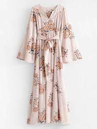 Notre robe longue kimono blanche n'est rien de moins que de l'art portable : Self Tie Floral Kimono Maxi Dress Shein Asia