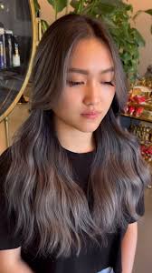 Client hair design:, Hairdresser: @hairby__king , Haircut:Long layers style  +bangs cut, Haircolor: #balayageombre ash gray 🩶, Hair salon:  @salon_per_se , Color done using all :, @schwarzkopfusa ...